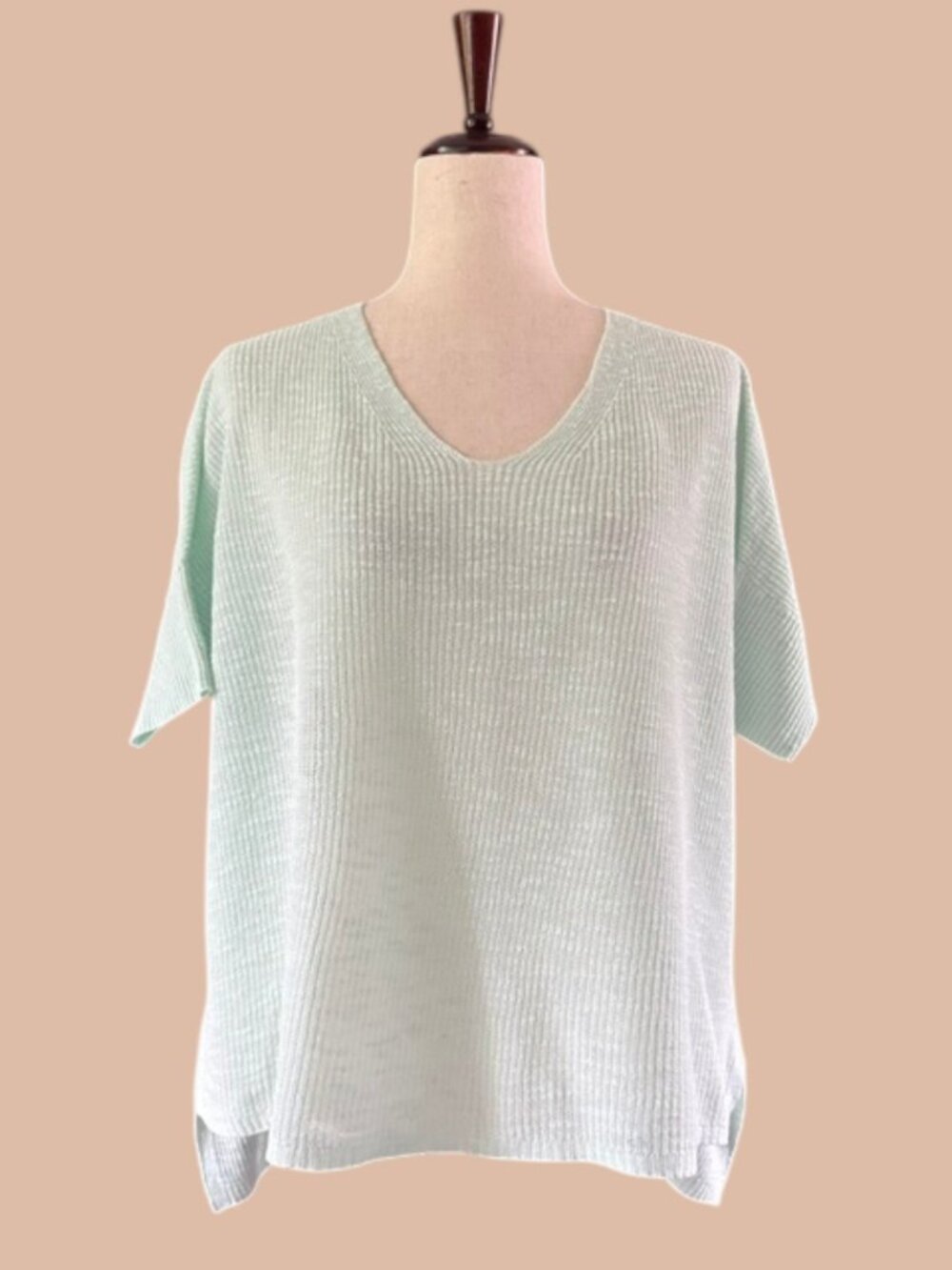 Eileen Fisher Organic Linen Bateau Neck Box Top Sweater Flower Mint Green XSmall